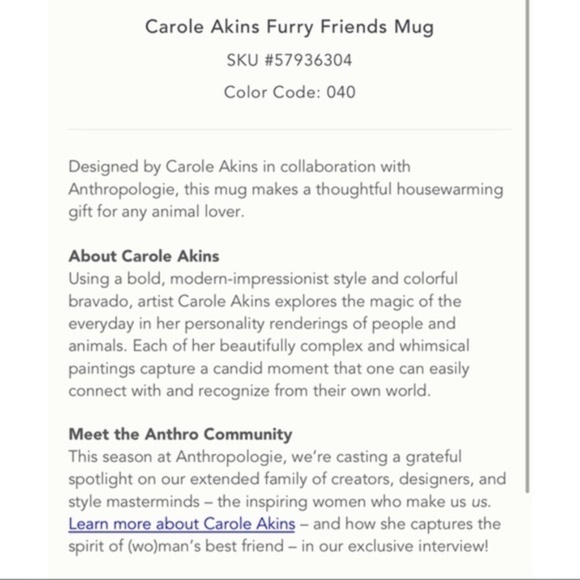 ANTHROPOLOGIE Carole Atkins Sugar Furry Friend  Cat Mug - Picture 3 of 3